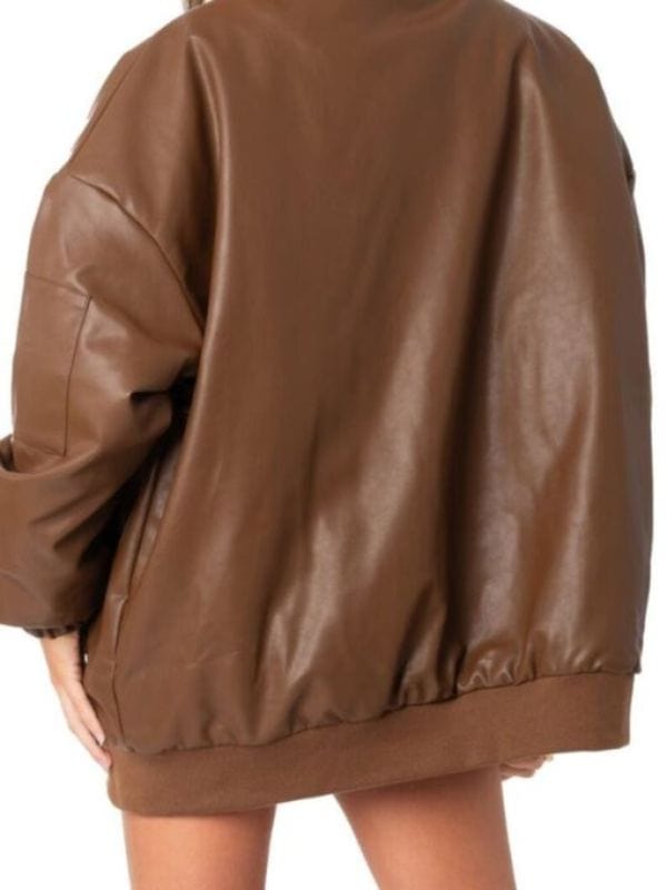 Brown Oversized Leather Jacket 90s Women