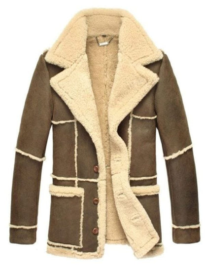 Brown Shearling Lined Sheepskin Leather Reacher Style Coat