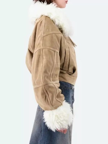 Camille Razat Fur Trim Suede Jacket