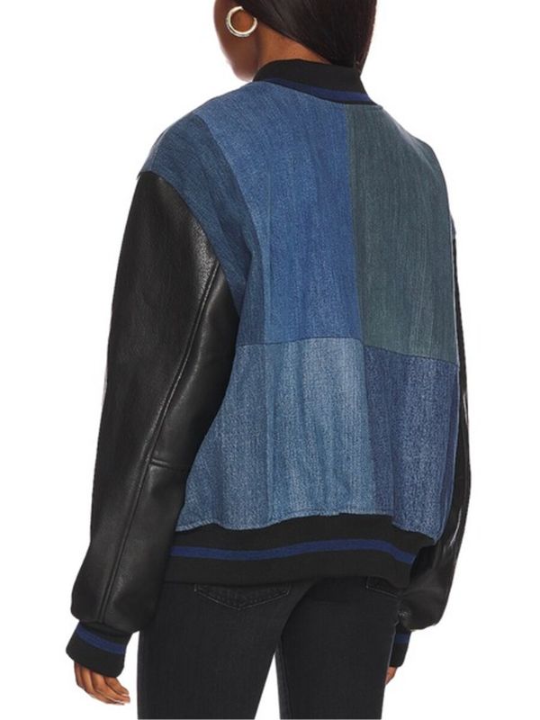 Christina Hall Patchwork Denim Varsity Jacket