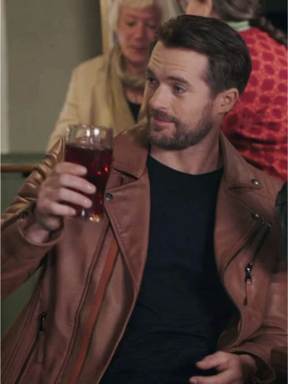 Christmas At Plumhill Manor 2024 Brown Leather Jacket