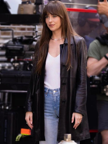 Dakota Johnson Leather Coat