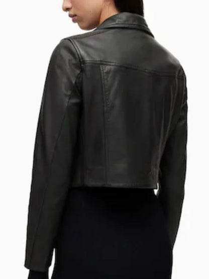 Daphne Cropped Biker Leather Jacket