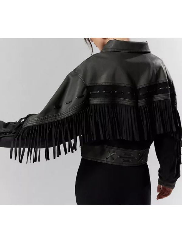 Days Of Our Lives 2025 Black Fringe Leather Jacket