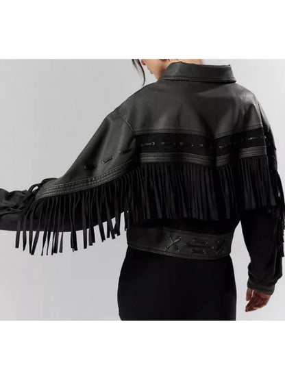 Days Of Our Lives 2025 Black Fringe Leather Jacket
