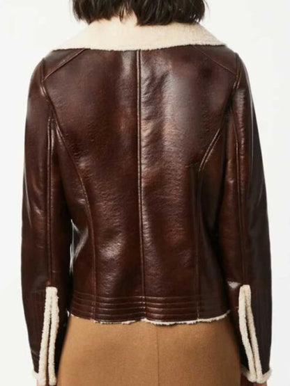 Emilia Brown Shearling Collar Leather Jacket