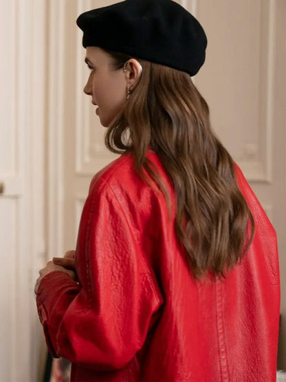 Emily Cooper Emily in Paris S04 Red Leather Coat