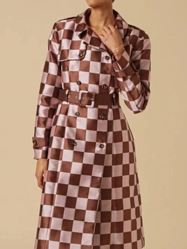 Emily Cooper Pink & Brown Checked Coat