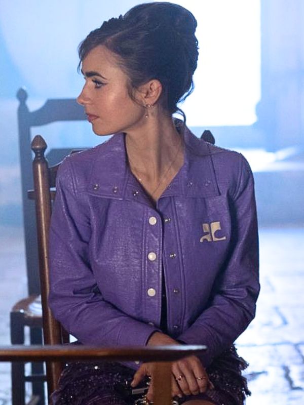 Emily In Paris S02 Emily Cooper Purple Leather Jacket