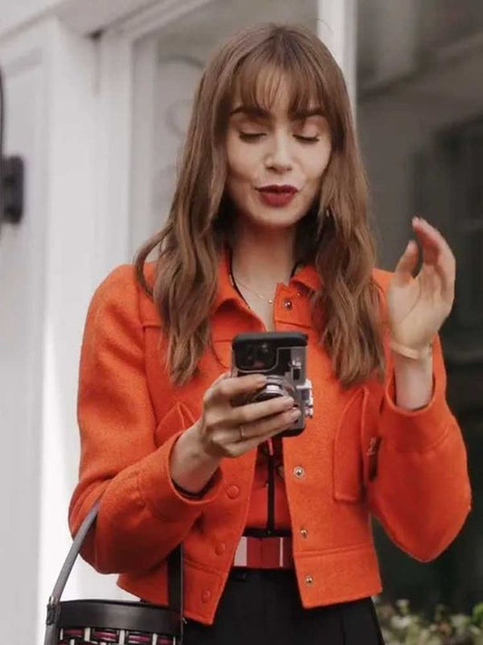 Emily in Paris S03 Emily Cooper Orange Cropped Jacket