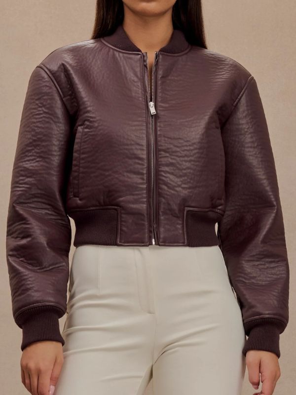 Heather Rae El Moussa Brown Leather Bomber Jacket