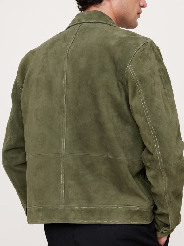 High Potential 2025 Green Suede Leather Jacket