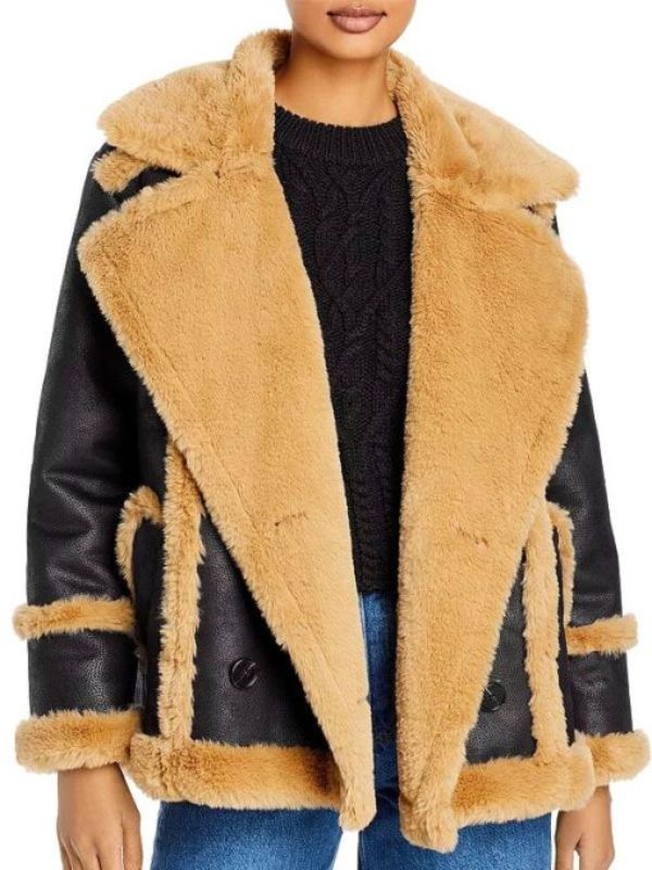 Katherine Leather Shearling Double Breasted Black Jacket