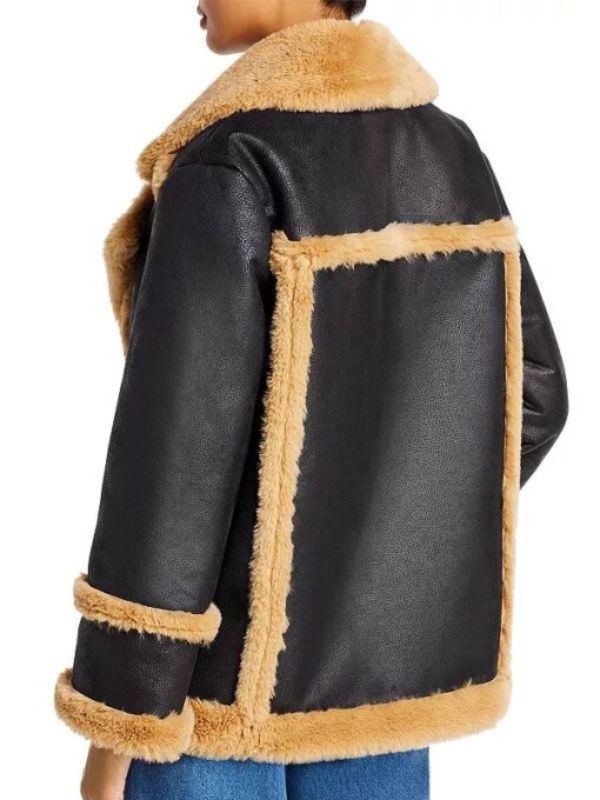 Katherine Leather Shearling Double Breasted Jacket Black