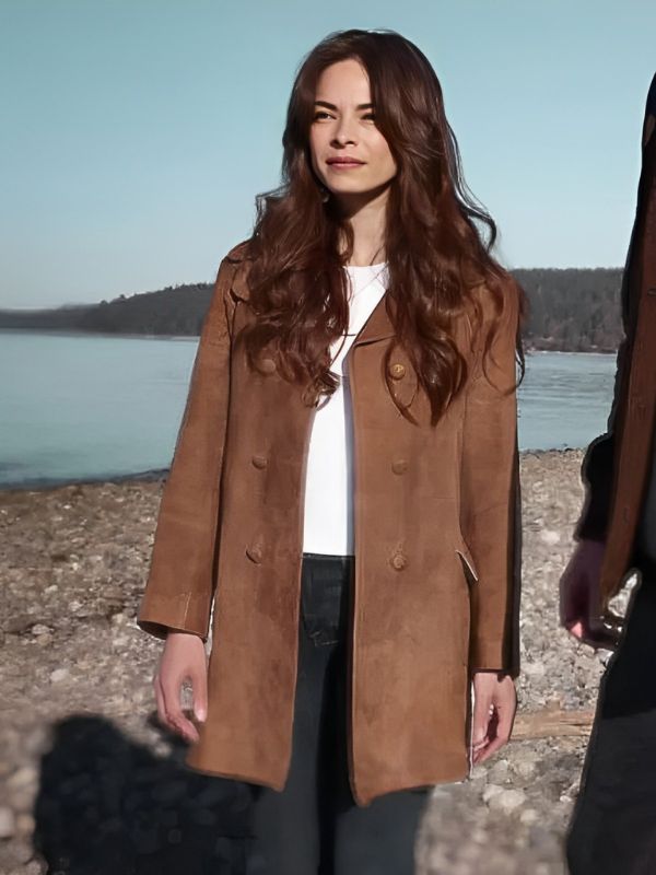 Kristin Kreuk Brown Suede Coat