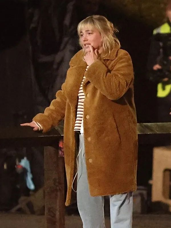 Florence Pugh We live in Time Brown Shearling Coat