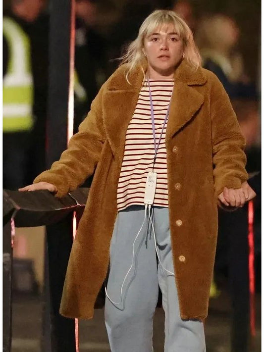 Florence Pugh We live in Time Brown Shearling Coat