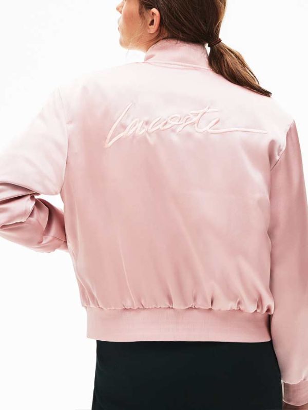 Lily Collins Pink Bomber Jacket