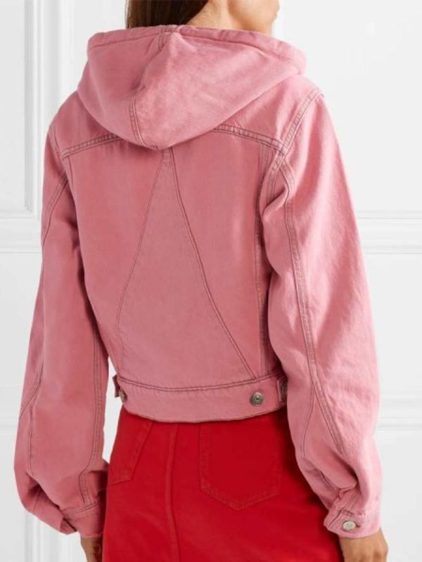 Lily Collins Pink Denim Hooded Jacket