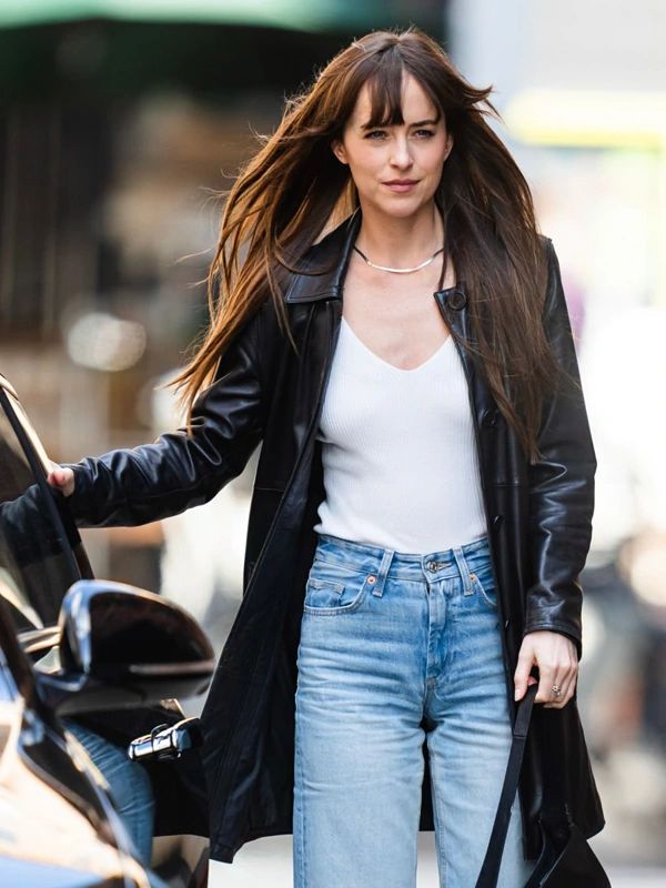 Materialists Dakota Johnson Black Leather Coat