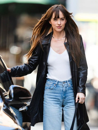Materialists Dakota Johnson Black Leather Coat