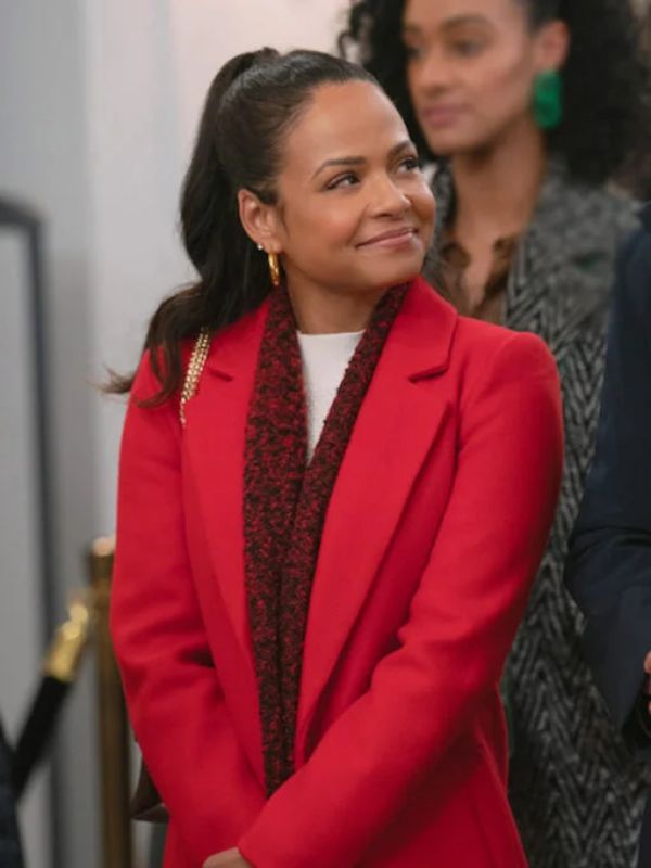 Meet Me Next Christmas 2024 Red Trench Coat