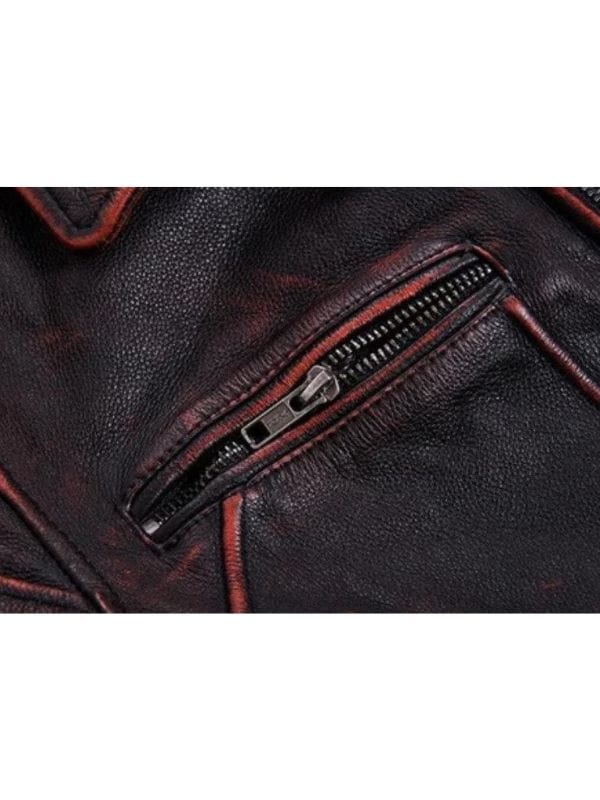 Men Motorcycle Biker Distressed Burgundy Red Jacket