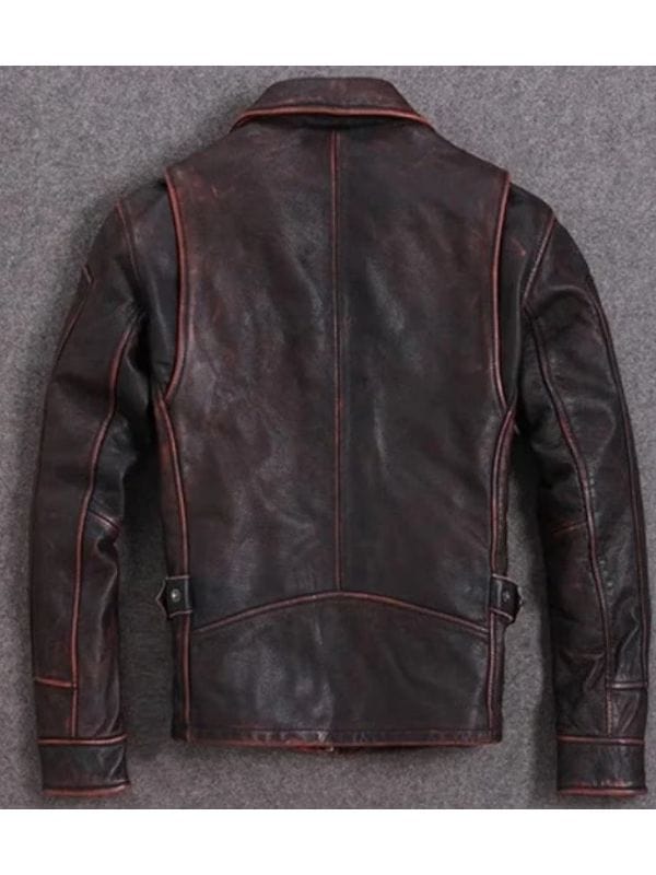 Men Motorcycle Biker Distressed Burgundy Red Jacket