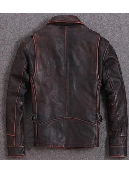 Men Motorcycle Biker Distressed Burgundy Red Jacket