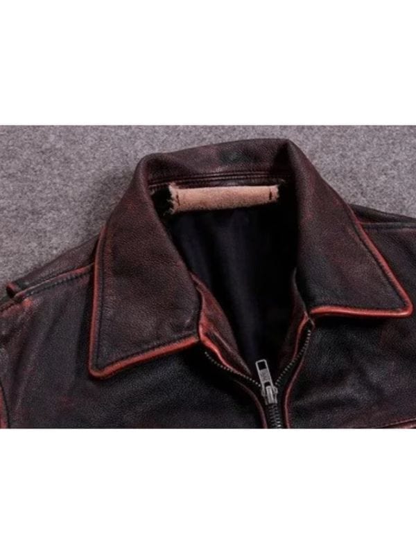 Men's Motorcycle Biker Burgundy Distressed Red Jacket