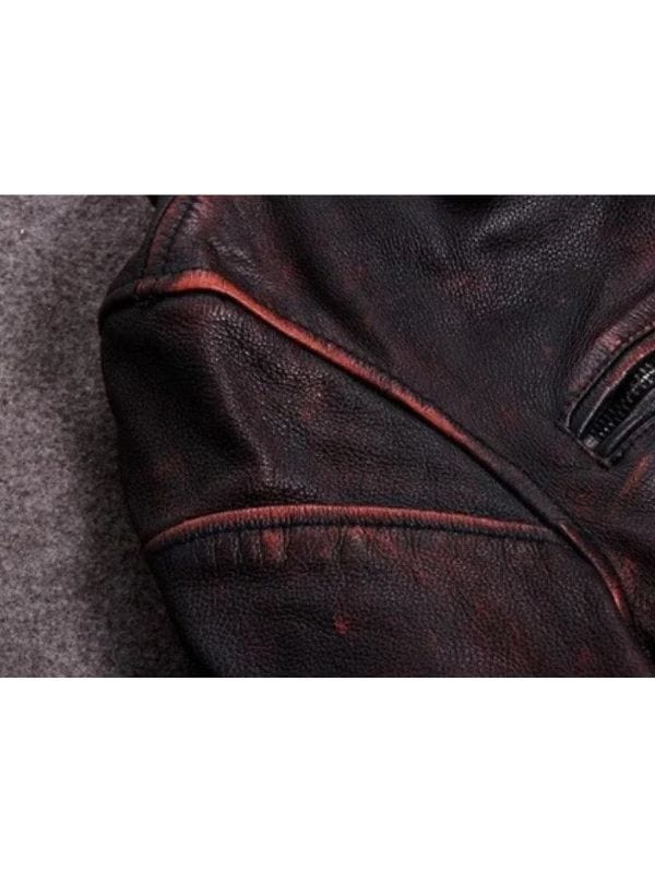 Men's Motorcycle Biker Distressed Burgundy Red Jacket
