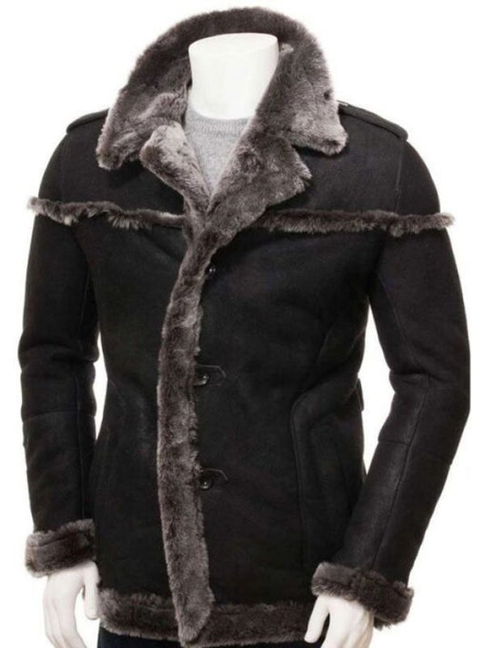 Men's Shearling Black Leather Coat