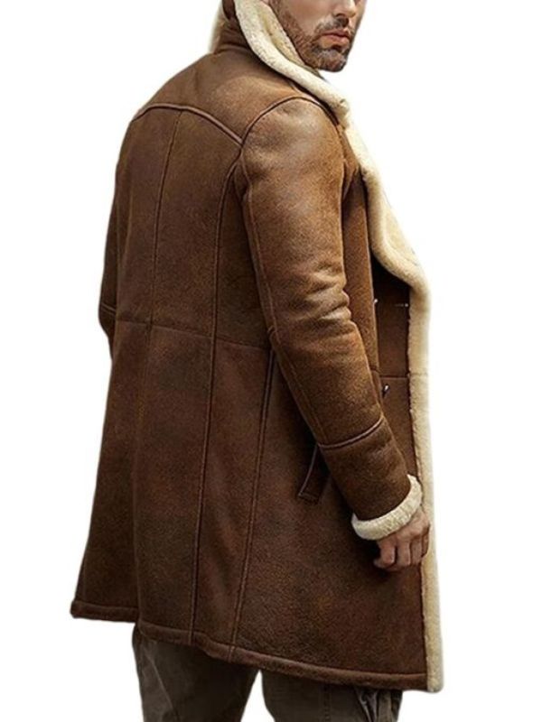 Mens Aviator Brown Faux Fur Sheepskin Shearling Coat