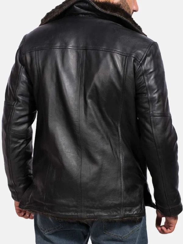 Mens Furcliff Black Leather Fur Jacket