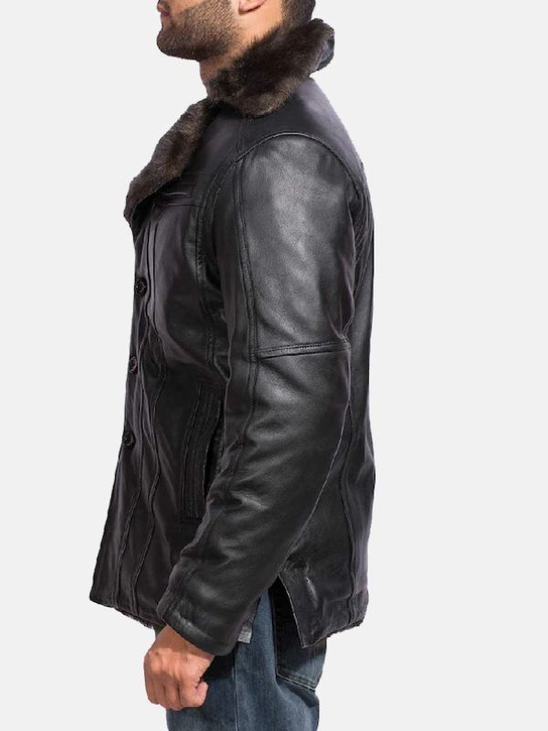 Mens Furcliff Leather Fur Jacket Black