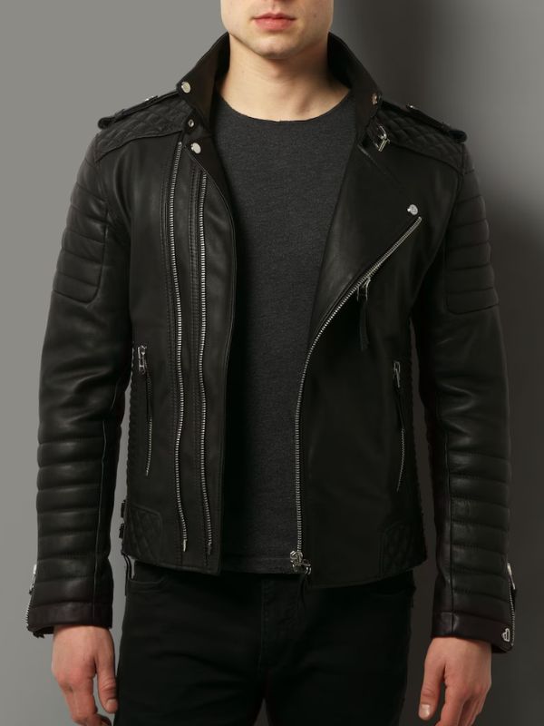 Mens Luxury Moto Rider Biker Black Jacket