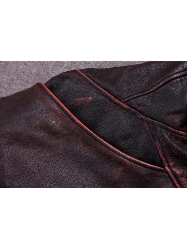 Mens Motorcycle Biker Burgundy Distressed Red Jacket