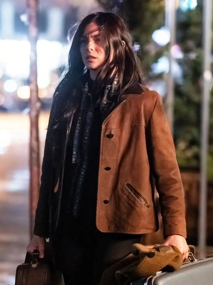 Monica Barbaro Brown Suede Leather Jacket