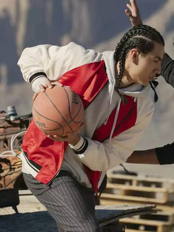 Rez Ball 2024 Red and White Bomber Jacket