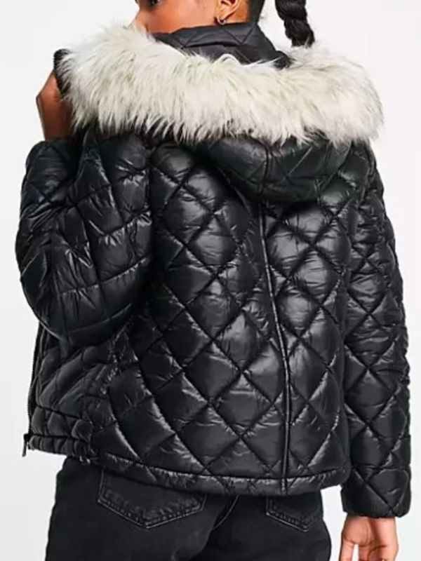 Nadine Mills Black Quilted Fur Hooded Jacket