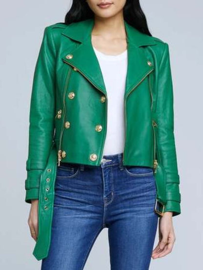 Nicole Young Green Leather Jacket