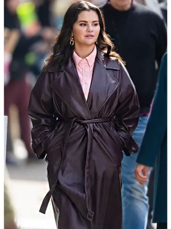 Only Murders In The Building S03 Mabel Mora Burgundy Leather Coat