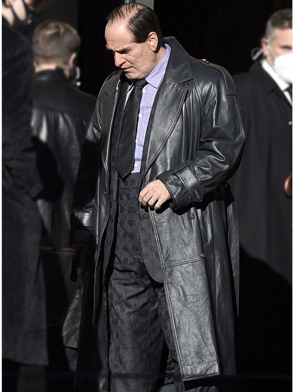 Oswald Cobblepot Black Leather Trench Coat