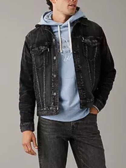 Patch May Black Denim Hooded Jacket