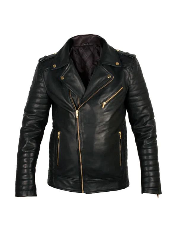 Quilted Biker Black Leather Jacket