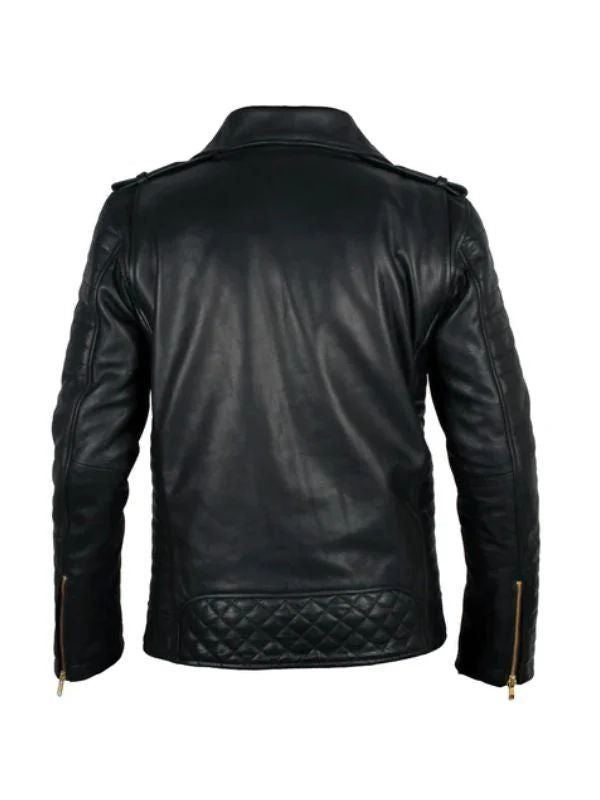 Quilted Black Biker Leather Jacket