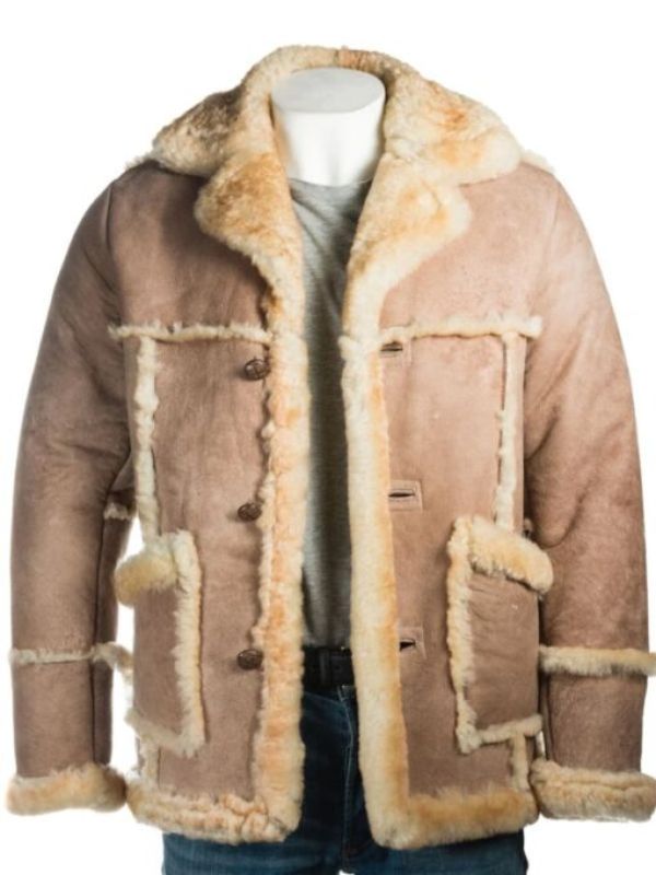 Natural Beige Shearling Leather Coat For Men's