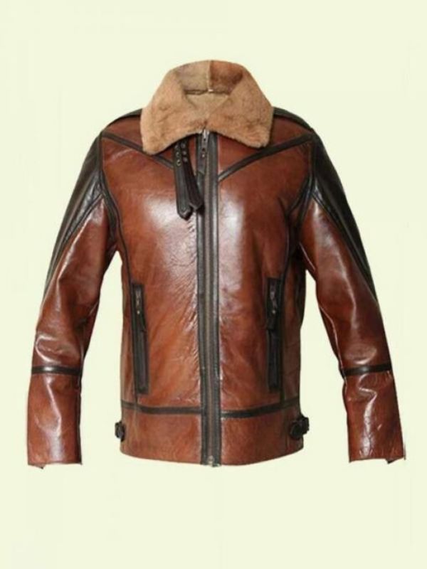 Mens Brown Leather Shearling Aviator Jacket