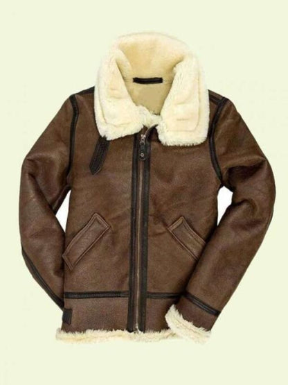 Brown Bomber Shearling Leather Jacket For Women's