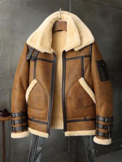 B3 RAF Aviator Flight Shearling Brown Leather Jacket 